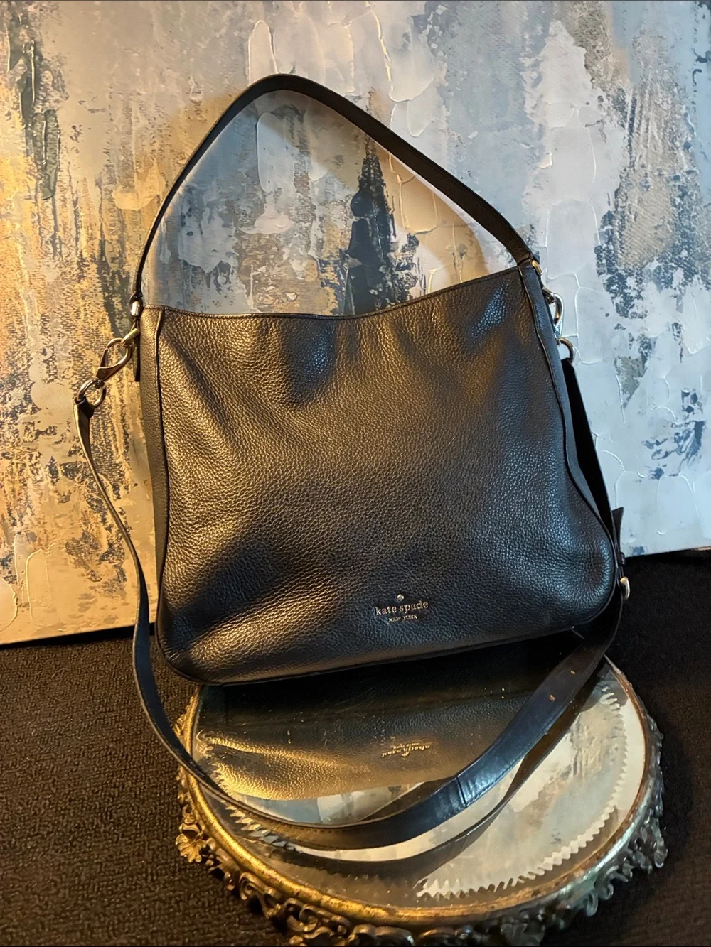 GUC Kate Spade NYC Black Pebbled Leather Shoulder Hobo 2 way bag